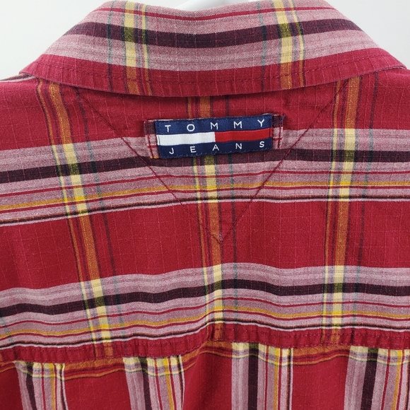 Tommy Hilfiger Jeans Red Plaid Button up Shirt - Picture 4 of 8